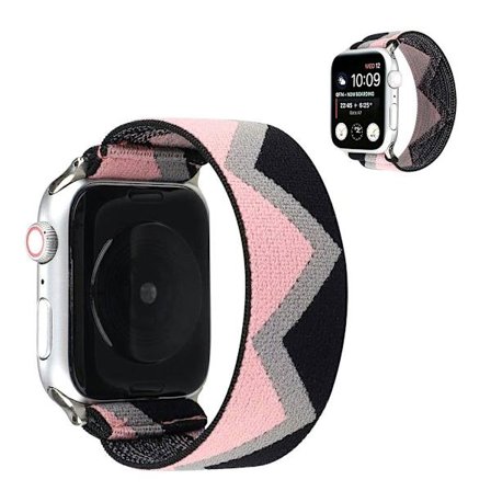 Apple Watch Series 6 / 5 44mm klæde mønster rem - sort / grå / pink Zig-zag