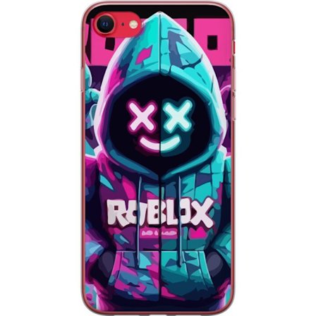 Kompatibel Mobilcover til Apple iPhone SE (2022) Roblox neon hættegenser close-up med intensiv close-up af kostume karakter i pink og blå neon lys, de