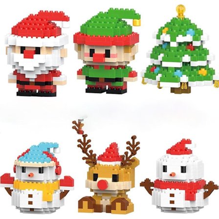 Jule Mikro Størrelse Byggeklosser Sett for Voksne & Barn DIY Mini Klosser Dukker Pedagogiske Juledekorasjoner 6 stk