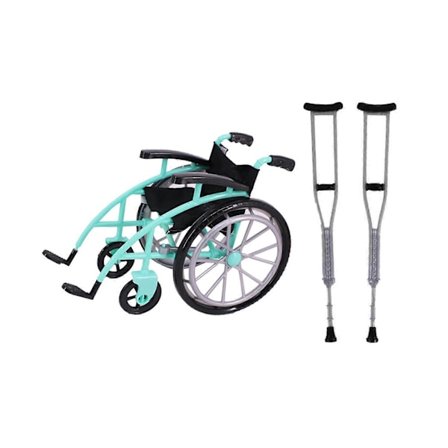 3-delt sammenklappeligt rehab-rullestol og krykker legesæt til børn rollespil pædagogisk legetøj med sikkert plastikdesign pink