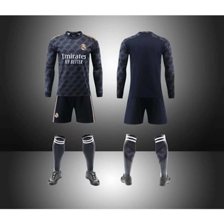 Madrid uten nummer 2023/2024 Langærmet høst, vinter Hjem Barn Fotballdrakt/Shorts/Sokker Sett Ungdom barn Størrelser
