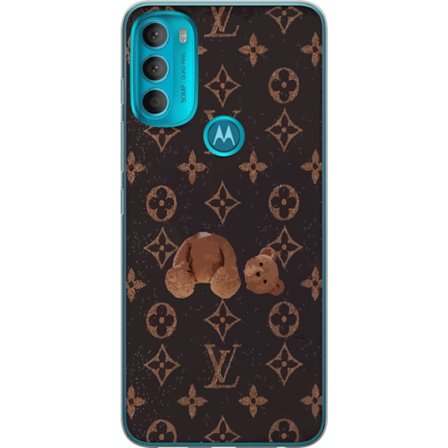 Kompatibel Mobilcover til Motorola Motorola Moto G71 5G Luksuriøst monogrammønster med knust bamse i mørk modeæstetik