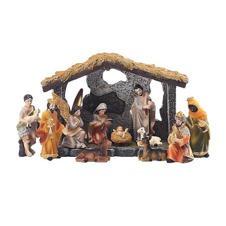 Juldekoration Krubba Set Med Figurer, Jesus Födelse Set, Krubba Set Och Figurer Krubba Stall Helig Födelse Set