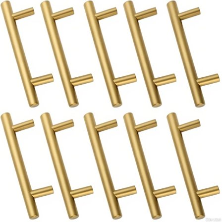 Sett med 10 Gull Kjøkkenhåndtak i Rustfritt Stål, 96mm Hullavstand, for Skuffer og Dører