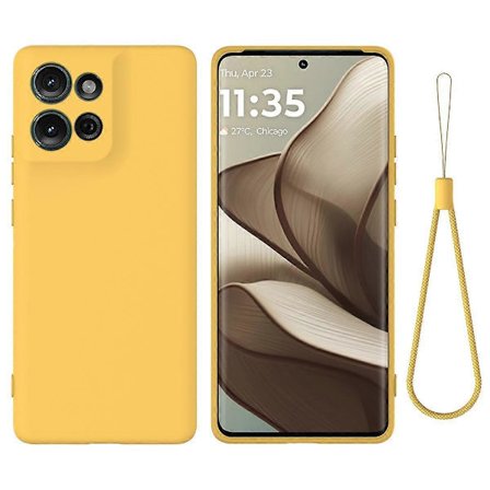Til Motorola Moto G75 5G mobiltelefon cover flydende silikone ridsefast mobiltelefon cover med håndrem - gul (gul)