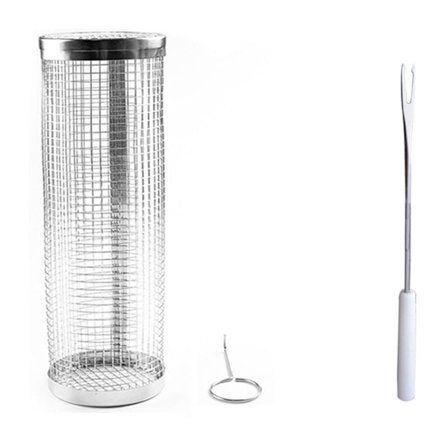 Bærbar rullende grillkurv Grillnett Rør Rustfritt Stål Grill Sylinder Egnet for Alle Typer Grønnsaker Fransk-B