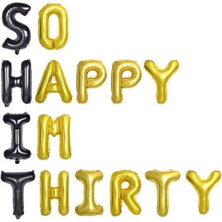 Roliga 30-årsballonger för honom, så glad att jag är trettio svarta och guldballonger, grattis på 30-årsdagen dekorationer för män