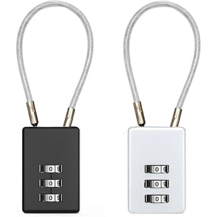 Kombinasjonshengelås i flere deler, 3-sifret kodehengelås, metallhengelås for skap, egnet for liten hengelås for treningsskap (sølv, svart) (LGL)