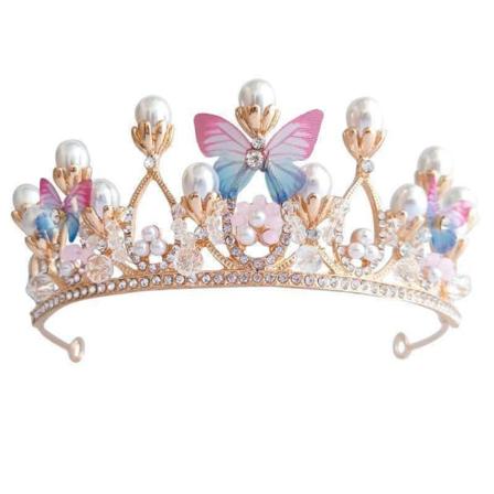 Krystall Tiara Krone Kvinner Blomst Sommerfugl Pannbånd for Bryllup Fødselsdagsfest