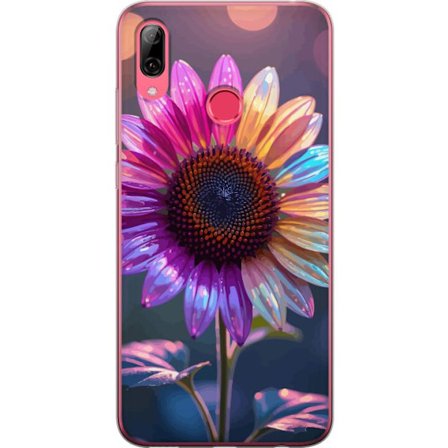 Kompatibelt Mobildeksel til Huawei Y7 (2019) Irideserende blomst med glitrende kronblad i rosa lilla og gull mot myk bokeh bakgrunn