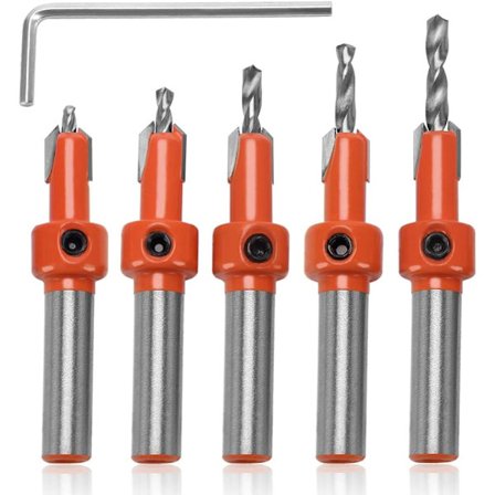 5 st 8 mm Träfasade Borr Bits Countersink Fasade Countersink Borr Bits för Träbearbetning med Hex Nyckel och Skruvar