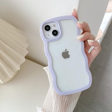 Compatible with iPhone 11 Case, Cute Wavy Frame Clear Case - Purple