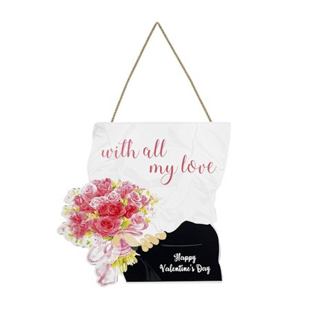 Rustik väggplakett dekorationer för alla hjärtans dag, hållbar skylt med blommor för ytterdörr, veranda, vägg