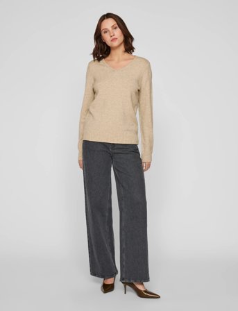 Vila Viril V-Neck L/S Knit Top - Noos - Beige - L