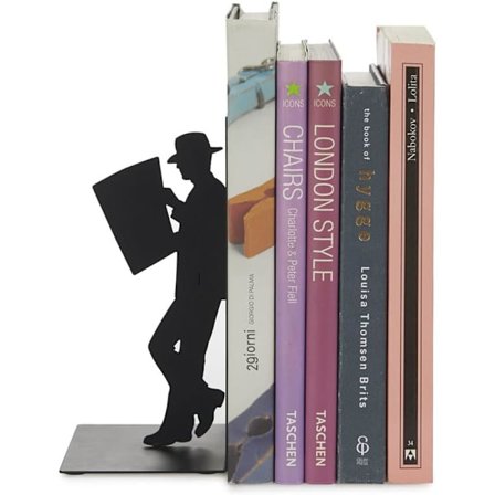 Dekorative sorte metalbogstøtter, smedejernsbogstøtter med figurer,