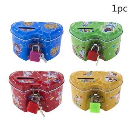 Söt tecknad spargris med lås och nyckel för kreativa myntaskar, spara mynt, barnfödelsedagspresent, julklappar till barn - Dubbel kärlek