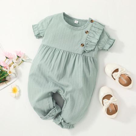 Spädbarn Baby Girls Casual Romper Enfärgad Rund Hals Kort Sl