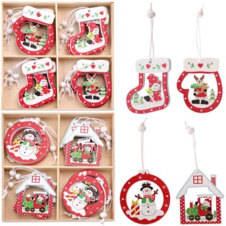 Julepynt i tre til bondegård, 24 stk., 5,3 cm