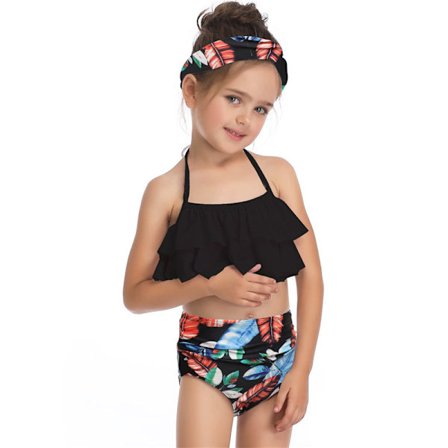 Glad-Dam, Flickor Tvådelad Volang Hög Midja Bikini Baddräkt I I,I,S