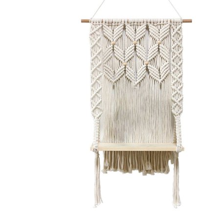Macrame Væg Hylde, Rustik Indretning og Dekorativ Planteholder, Håndvævet Bomuldsreb, Moderne Boheme Stil