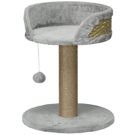 Rootz Scratching Tree Cat Bed - Cat Basket - Play Ball - Mjuk plyschkomfort - 40 cm x 40 cm x 49 cm - Grå, brun