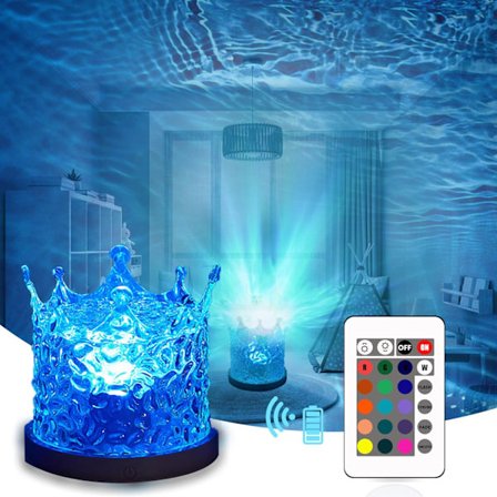 Norrsken Ocean Wave Projector Crown Light, 16 farger gradvis roterende flammevannlampe, bølgenattlampe med fjernkontroll