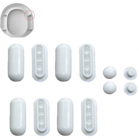 12 kpl - WC-istuimen puskuripehmusteiden sarja - Bidee-kannen kiinnitys - Painettava varaosavälike - Melua vaimentava pehmusteen suojus