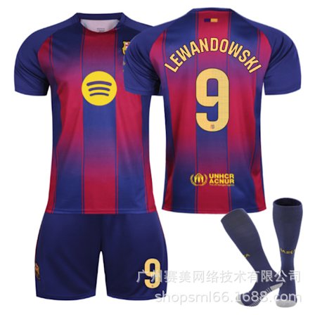 25-26 Barcelona hjemme barn fotballuniform 6 Gavi 9 Lewandowski 19 Yamal 8 Pedri drakt Barcelona sett Størrelse 9 sokker