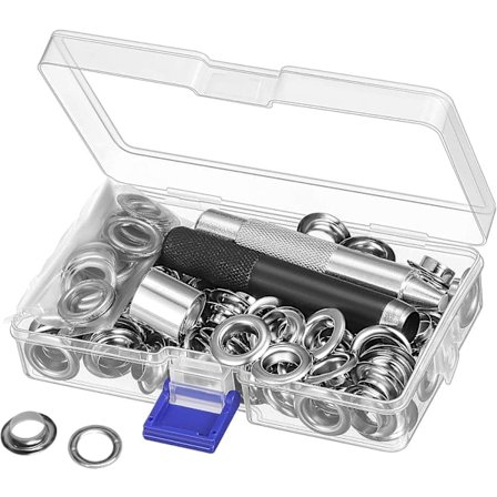 100 sæt øjer og værktøj til montering af øjer til presenninger, stof og gardiner (2/5 tommer indvendig diameter)