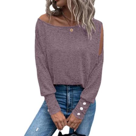 Kvinnor Casual Solid Color Off Shoulder Pullover Hollow Out Tee