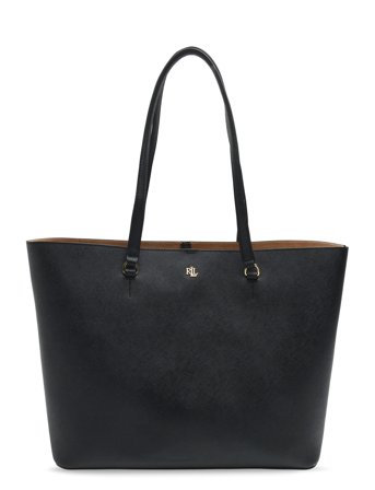 Lauren Ralph Lauren Crosshatch Leather Large Karly Tote - Black - ONE SIZE
