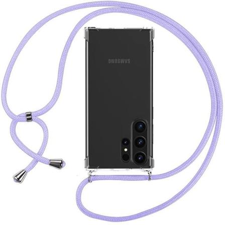 Crossbody etui til Samsung Galaxy S23 Ultra - Anti-ridse blød silikonebeskyttelse + lilla skulderrem