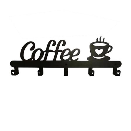 Veggmontert kaffekoppholder (4 kroker), kjøkken- eller kaffebar-dekorasjonsskilt, for visning og organisering av kaffekopphengere