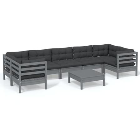 Vidaxl Loungegrupp Med Dynor 8 Delar Grå Massiv Furu Grå