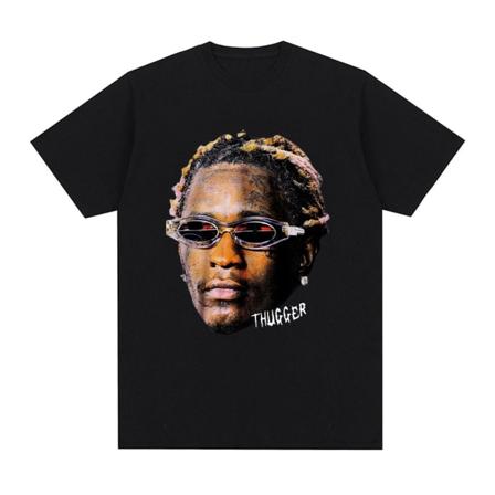 Rapper Young Thug Grafisk T-skjorte Herre Kvinner Mote Hip Hop Vintage T-skjorte Q06010 Black XL