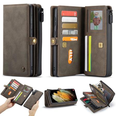 Samsung Galaxy S21 - Caseme 2-i-1 Multifunktionellt Läder Fodral Brown Brun