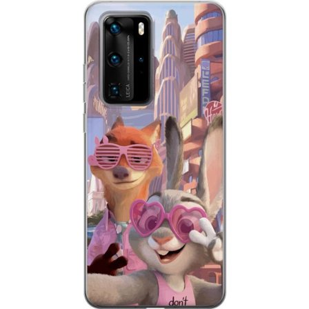 Kompatibel Mobilcover til Huawei Huawei P40 Pro Animalske figurer i solrig bymiljø med rosa solbriller og en positiv besked i en farverig feel-good s