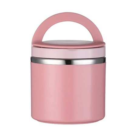 Termisk behållare med handtag, 1000 ml rostfritt stål värmebehållare för mat, lunchlåda matbehållare, rosa