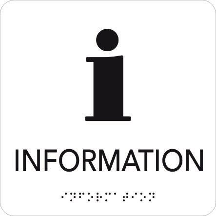 UniGraphics 6705385 Skylt information, taktil, 150 x 150 mm Vit, svart text, Skyltar