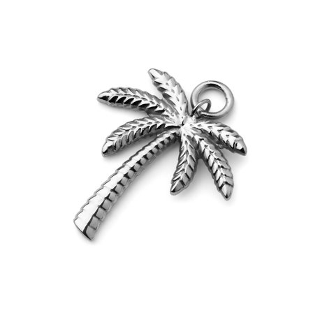 Silver-Tone Titanium Palm Tree Charm for Men - Charm Hoop Earrings