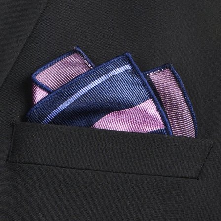 Fazzoletto da taschino in seta blu e rosa con fantasia a righe per uomini - Fazzoletti da taschino fantasia