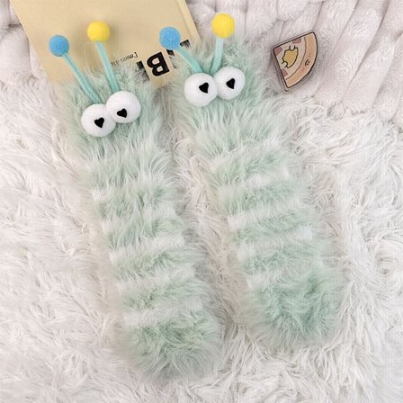 Søde tegneserie dukke båd sokker, kvinders fortykkede plys komfortable hjemmesko sokker, varme og bløde vinter hjemme sove sokker, gave.