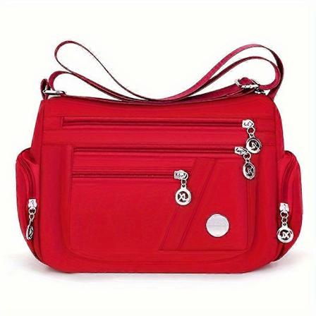 Ny vanntett nylonveske for kvinner, skulder- og crossbody-veske, reiseveske, flerlags fritidsveske (glidelåsretning i ulike varianter) RC1682 Red