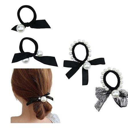 4 kpl musta helmijoustava hius poninhännän kiinnittäjällä helmijoustava b