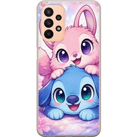 Kompatibel Mobilcover til Samsung Samsung Galaxy A23 5G Sød kawaii illustration med pink og blå fantasidyr, store øjne og bløde farver perfekt til