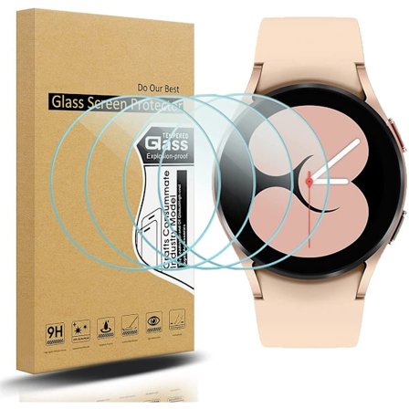 4-pakks herdet glass for Samsung Galaxy Watch 4 (40 mm) skjermbeskytter for Galaxy Watch 4 (40 mm) smartklokke [2.5D 9H hardhet] [ripesikker]