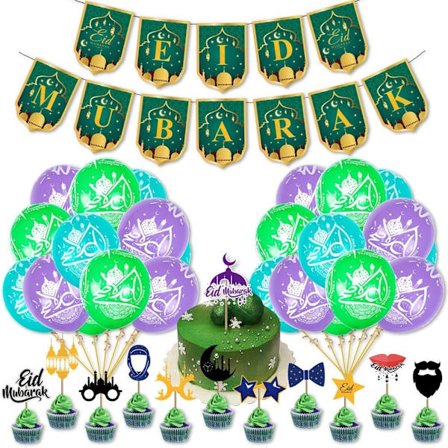 1 set Eid Mubarak Banderoller Girlang Latexballonger E E