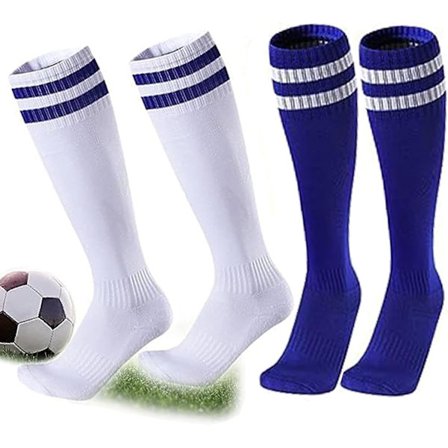2 paria lasten jalkapallosukkia, 2 väriä lasten unisex-liukumattomat pyyhepohjaiset rugby-, juoksu- tai harjoittelu (valkoinen, sininen) Lapset 5-12-