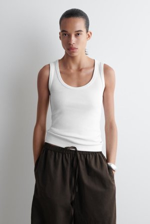 COS Women's Ribbed Scoop-Neck Tank Top in White