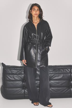 NA-KD Veste zippée en similicuir avec ceinture - Vestes en simili cuir - Noir - EU 32